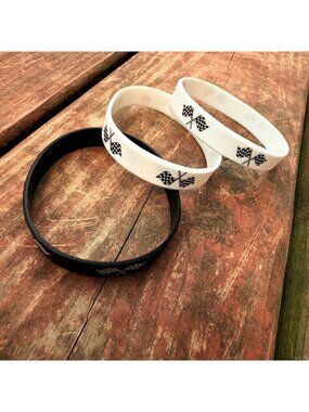 Checkered Racing Flag Silicone Wristbands Black White Rubber Bracelet Lot of 3 R